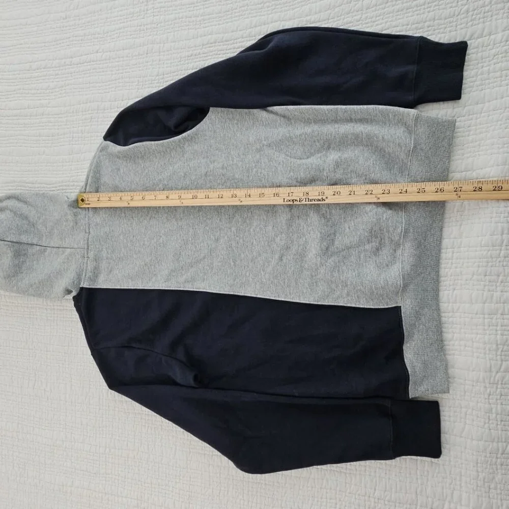 True Religion Colorblock Fleece Logo Hoodie Men's M Black Grey EUC Drawstring LS
